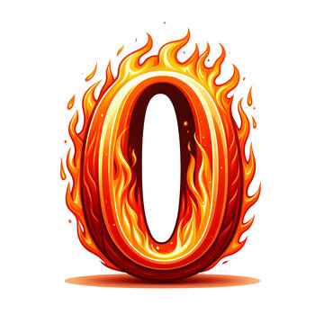 O - Alphabet Letters from Fire, in cartoon style, transparent background