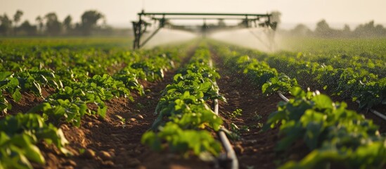 Potato field watered with pivot sprinkler. - Powered by Adobe
