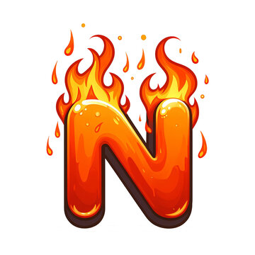 N - Alphabet Letters from Fire, in cartoon style, transparent background