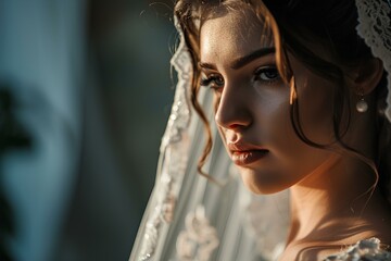 An elegant and beautiful 20s woman in a wedding dress. generative AI