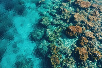 Fototapeta na wymiar Aerial view of a coral reef texture in tropical waters.