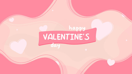 Happy Valentine's Day header. Horizontal banner with pink waves. Voucher template with hearts and waves. Pink frame in pastel colors. Place for text.	