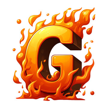 G - Alphabet Letters from Fire, in cartoon style, transparent background