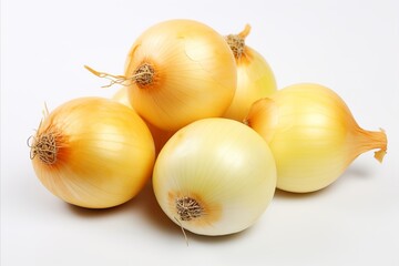 Fresh onions on white background for eye catching advertisements and packaging designs