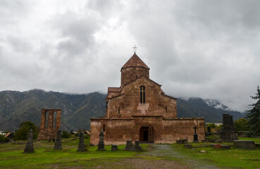 Fototapeta na wymiar Odzun Church is of domed basilica type. It is one of the early medieval unique religious buildings that has completely preserved its exterior appearance. Lori Region, Armenia