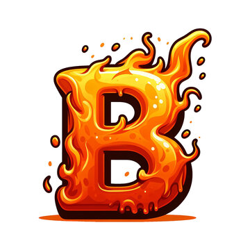 B - Alphabet Letters from Fire, in cartoon style, transparent background