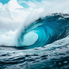 A Majestic Blue Wave Rising in the Vast Ocean