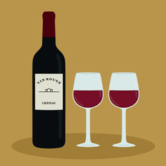 赤ワイン　ボトルとグラスのイラスト