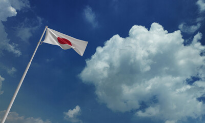 Japan flag blue sky cloud white isolated background copy space culture religion believe tsunami...