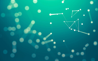 Abstract background. Molecules technology with polygonal shapes, connecting dots and lines. Connection structure. Big data visualization.