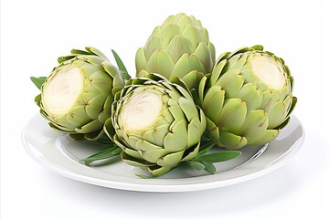 Fototapeta premium Fresh artichokes on white background for eye catching advertisements and packaging designs