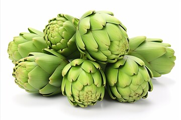Obraz premium Vibrant artichokes on white backdrop for eye catching ads and appealing packaging designs