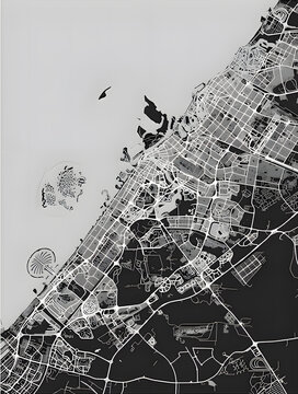 Fototapeta background map landscape city view monochrome black and white graphics america Dubai