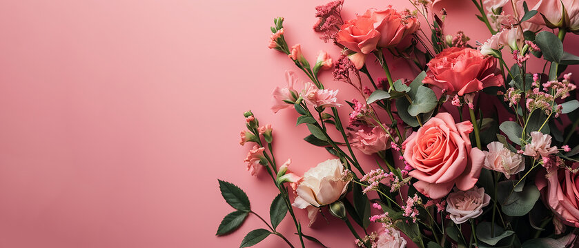 Beautiful Flowers on Pink Background - Romantic Valentine Theme, Love Blossoms, and Floral Arrangements