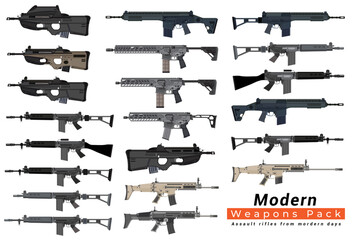 Modern Weapons Pack - Part 2, Assault Rifles - Ai Illustrator Vector - obrazy, fototapety, plakaty