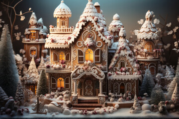 An intricate gingerbread house, a labor of love adorned with sweet decorations, capturing the whimsy and creativity of holiday baking. Generative Ai.