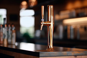 Fototapeta na wymiar A beer tap mockup takes center stage with selective focus, offering ample copyspace for text.