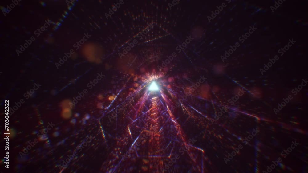 Wall mural abstract digital tunnel into virtual space consisting of a bright stream of particles