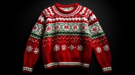 Festive Red and Green Sweater with Snowflake Pattern