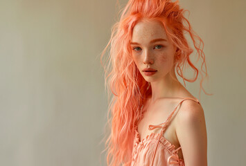 fancy teen model girl with peach color dyed hair © freechoice