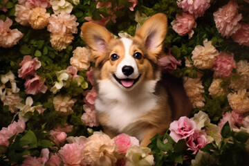 baby puppy in flowers as a baby shoot
