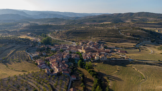 aerial drone view of the town of Las Parras de Castellote