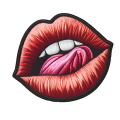 Embroidered patch badge on lip