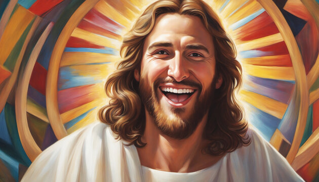 Smiling Happy Jesus Christ Oil Painting on Canvas