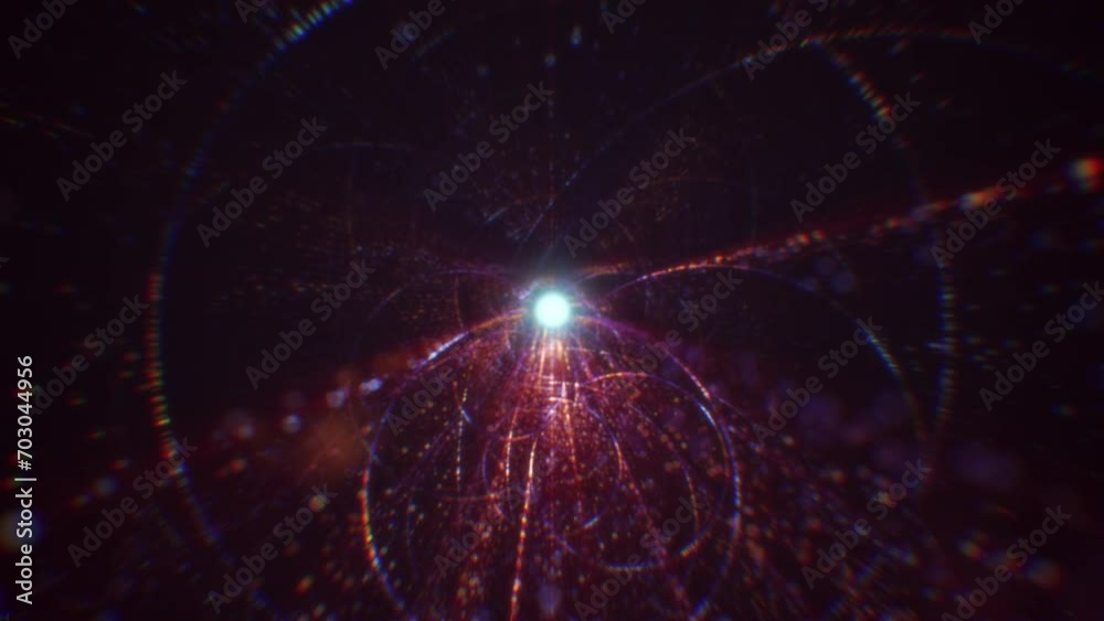 Wall mural abstract digital tunnel into virtual space consisting of a bright stream of particles