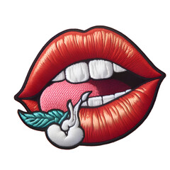 Embroidered patch badge on lip