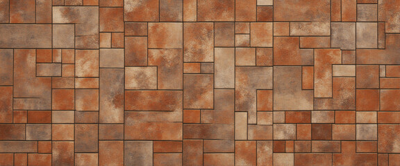 Antique weathered patchwork tiles stone wall background.