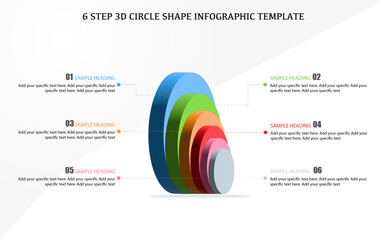 3D vertical circle shape infographic design with six steps