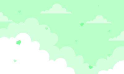 Vector valentine theme with hearts in green sky background