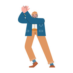 Cool stylish senior in flamenco class. Fashionable elderly personage dancing alone. Third-aged man having active lifestyle. Single cute character hand drawn flat vector illustration isolated on white