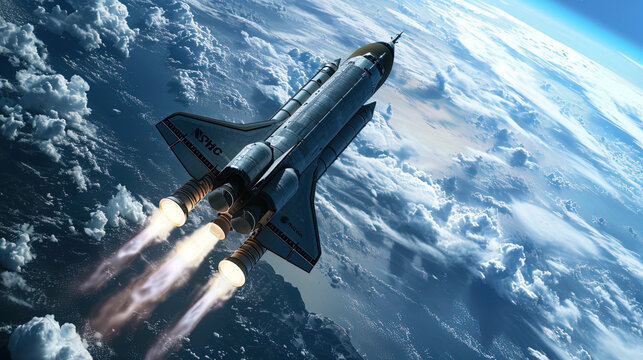 The image of a space rocket flying into heaven is an amazing moment of interplanetary flight and c