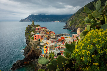 Dramatic landscape of Vernazza under a storm, Liguria,  Italy