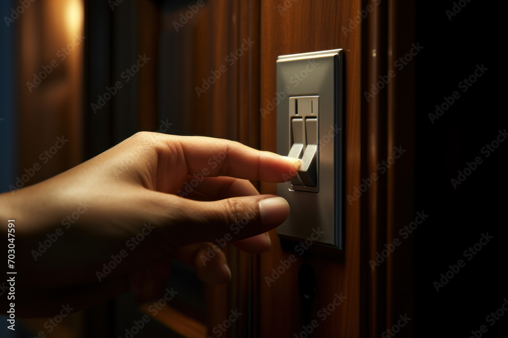 Aufkleber The phantom click of a light switch, triggering the illusion of an illuminated room. Concept of visual persistence. Generative Ai.