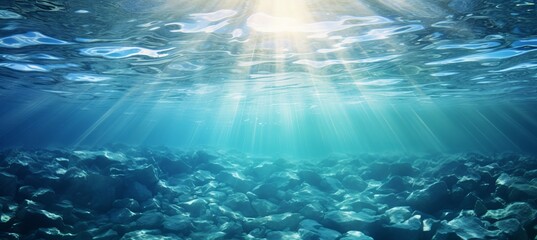 Fototapeta na wymiar Deep blue underwater abyss sunlight illuminating the ocean depths diving and scuba exploration
