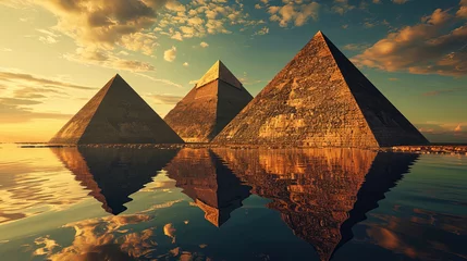 Foto op Canvas Pyramids reflected in artificial lake, creating a colorful mirror of illusions © JVLMediaUHD