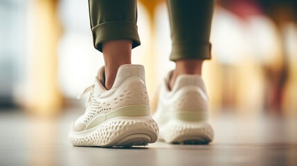 Zoomedin shot of a pair of chunky white sneakers, highlighting their textured soles and intricate lace patterns.