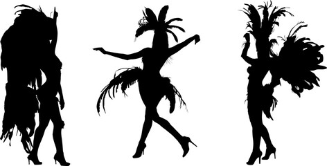 siluetas bailarines, carnaval, brasil, samba, poses - obrazy, fototapety, plakaty