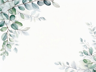 Watercolor Eucalyptus Greenery Botanical Illustration Border