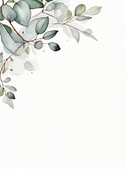 Watercolor Eucalyptus Greenery Botanical Illustration Border