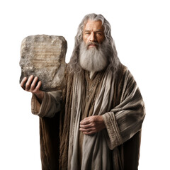 Generative AI image of prophet moses holding the stone commandments