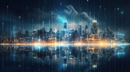 Modern City Showed in Particles Hologram Cyberpunk Style