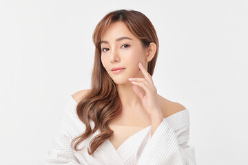 Beautiful young asian woman with clean fresh skin on white background, Face care, Facial treatment, Cosmetology, beauty and spa, Asian women portrait.