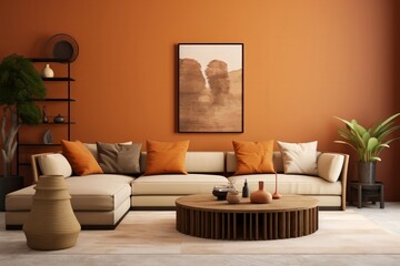 Generative AI image of modern minimalist living room interior 3d rendering