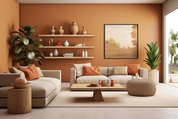 Generative AI image of modern minimalist living room interior 3d rendering