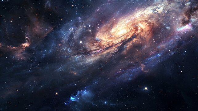 Night sky filled with vibrant, swirling galaxies.
