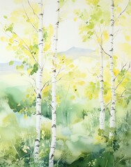 A beautiful illustration of a birch grove in the spring. 